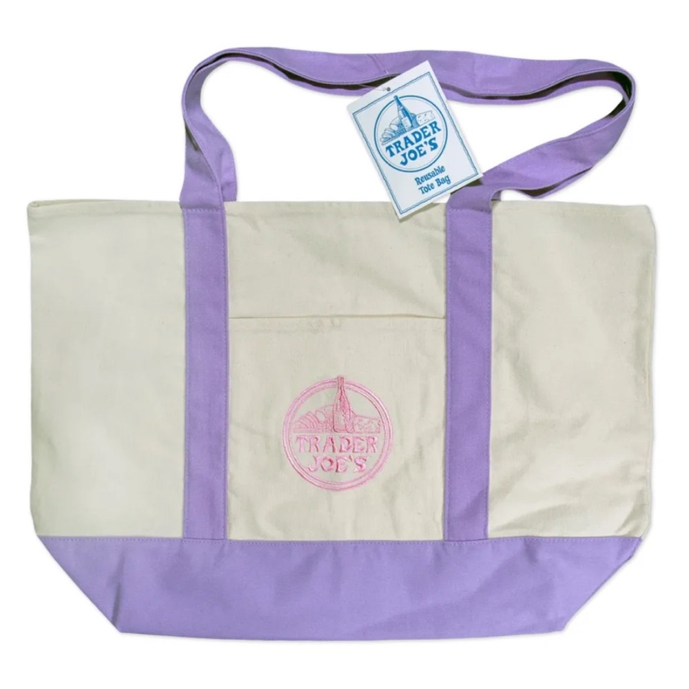 Trader Joe's 2 Purple Tote Bags Large